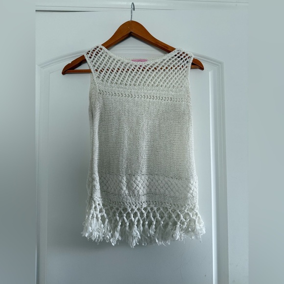 Lilly Pulitzer Boho White Crochet Knit Tank Top with Fringe Hem - Picture 2 of 6